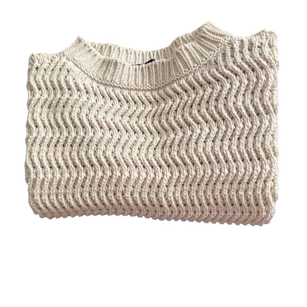 Max Mara Elegant Cropped Cream Knit Jumper Sweater 3/4 Sleeve